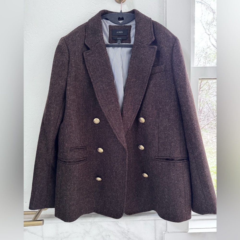 J.Crew Brown Herringbone Double Breasted BristolWool Blazer Women’s Size 10 NWOT - Picture 3 of 14